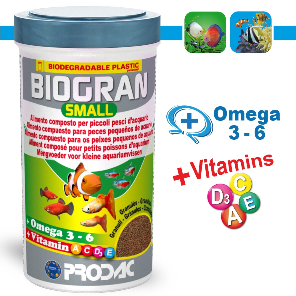 Thức ăn dạng hạt dành cho cá nhỏ Prodac Biogran small 130gram